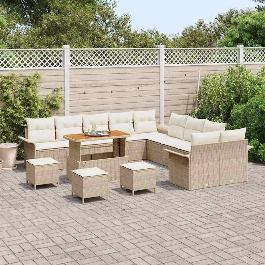 Ensemble de canapé de jardin avec coussin 14 pcs Beige et crème - 3