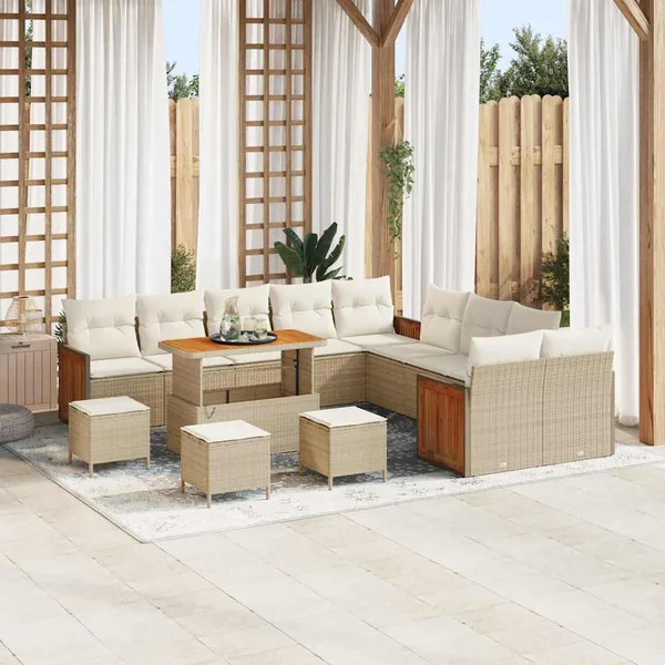 Ensemble de canapé de jardin 18 pcs Beige et crème polyrotin