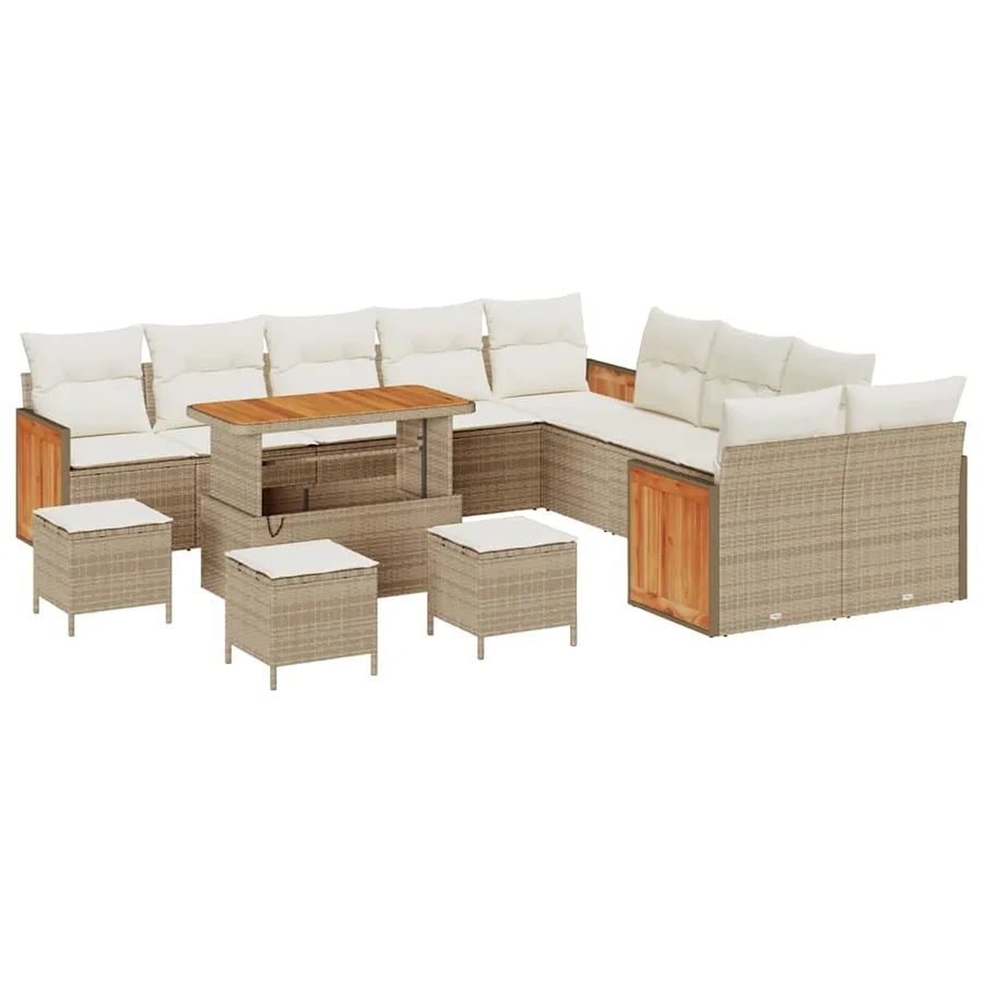 Ensemble de canapé de jardin 18 pcs Beige et crème polyrotin - 2