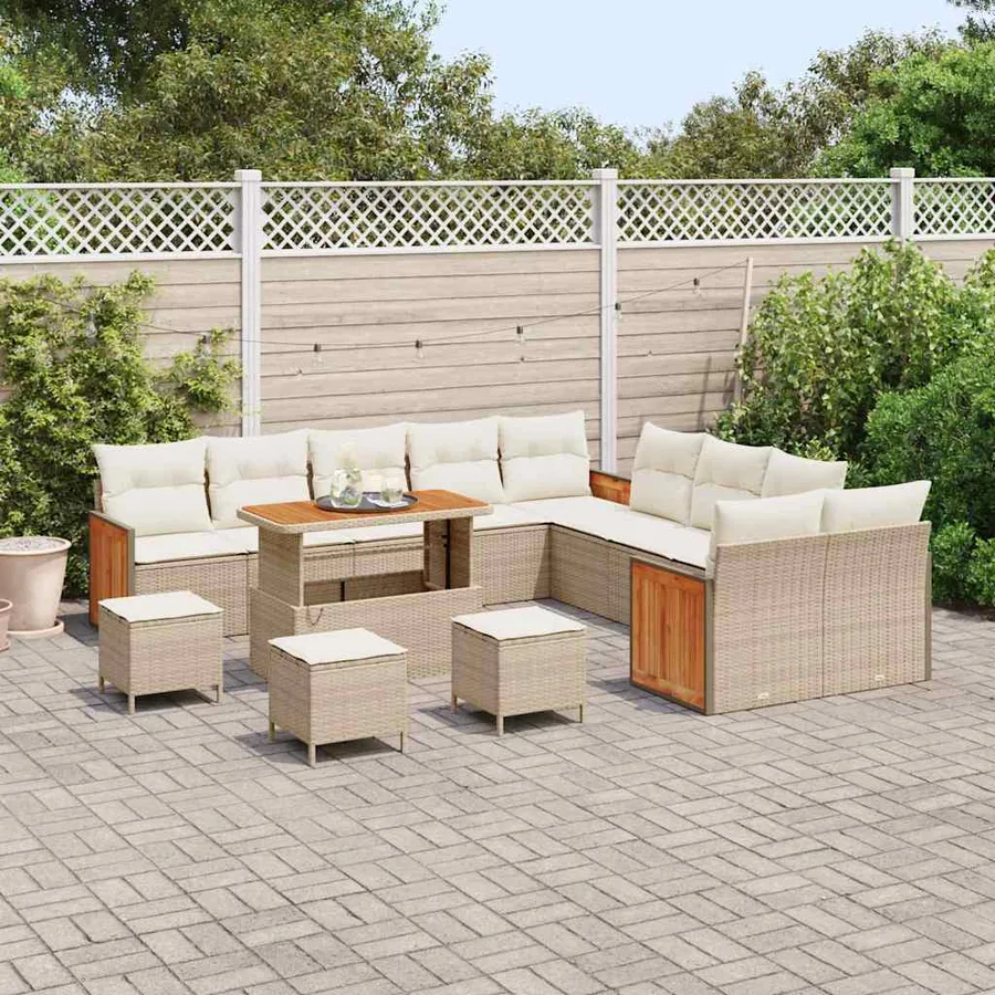 Ensemble de canapé de jardin 18 pcs Beige et crème polyrotin - 3