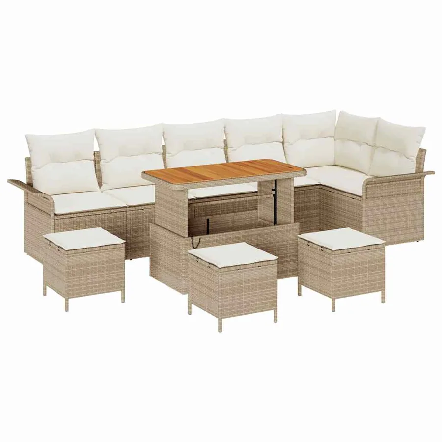 Ensemble de canapé de jardin avec coussin 10 pcs Beige et crème - 2