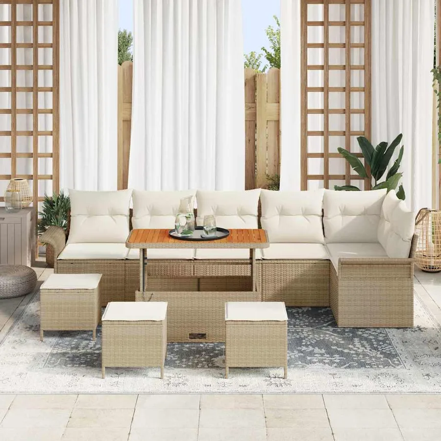 Ensemble de canapé de jardin avec coussin 10 pcs Beige et crème - 3