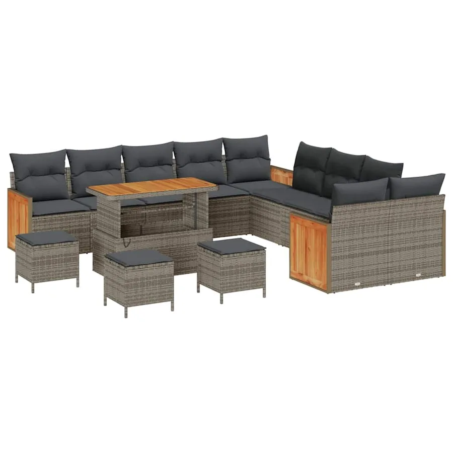Ensemble de canapé de jardin avec coussin 18 pcs Gris polyrotin - 2