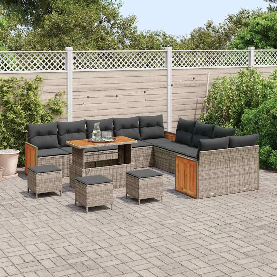 Ensemble de canapé de jardin avec coussin 18 pcs Gris polyrotin - 3