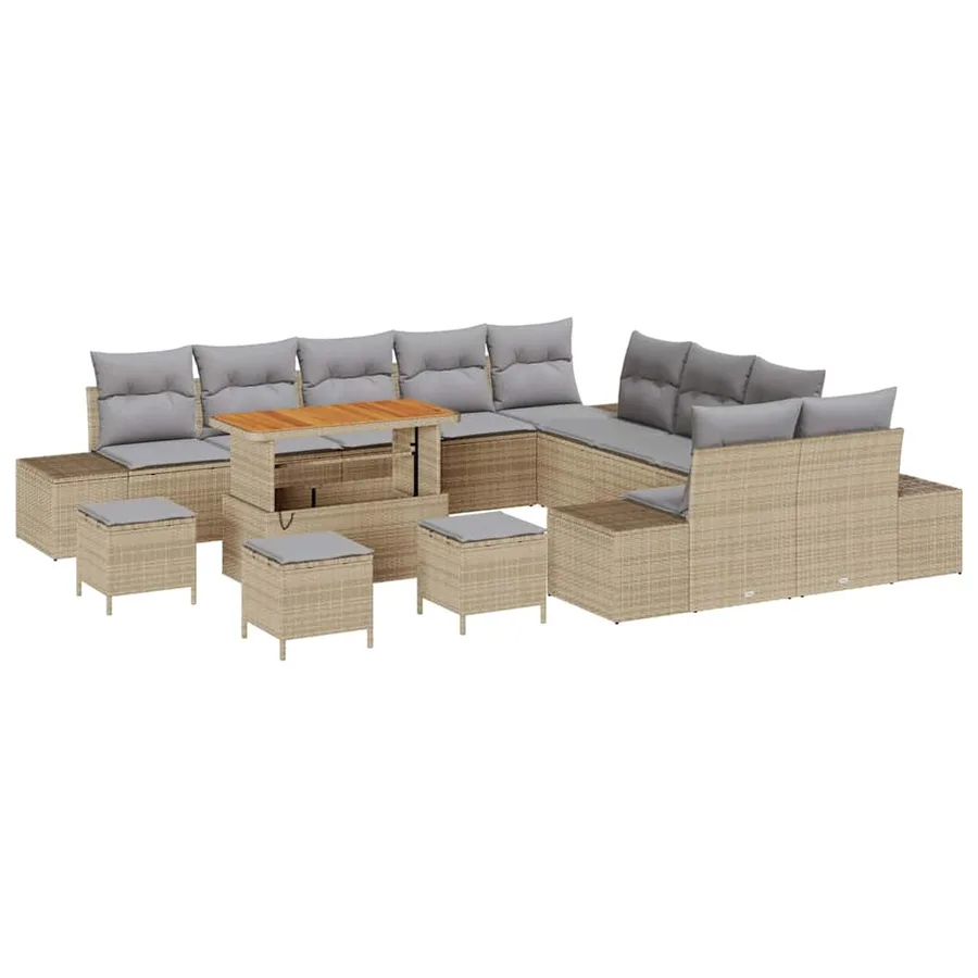 Ensemble de canapé de jardin 14 pcs Beige Poly rotin - 2