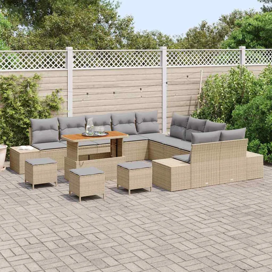 Ensemble de canapé de jardin 14 pcs Beige Poly rotin - 3
