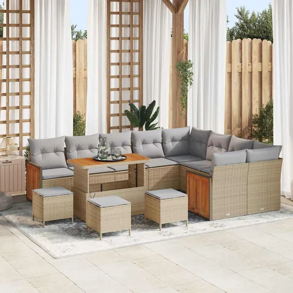 Ensemble de canapé de jardin 14 pcs Beige et Gris clair