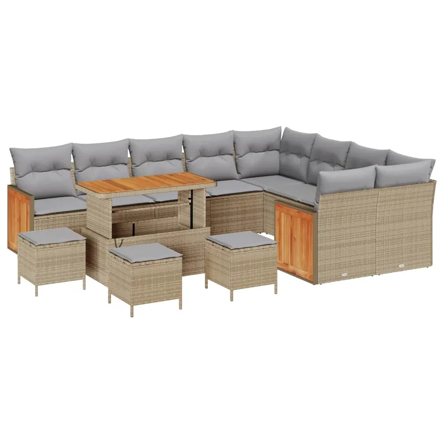 Ensemble de canapé de jardin 14 pcs Beige et Gris clair - 2