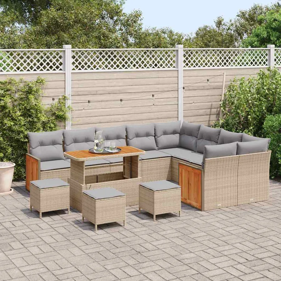 Ensemble de canapé de jardin 14 pcs Beige et Gris clair - 3