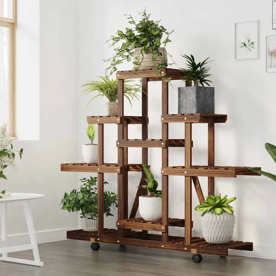 Support à fleurs avec roues 110x25x101 cm bois massif de sapin - 3