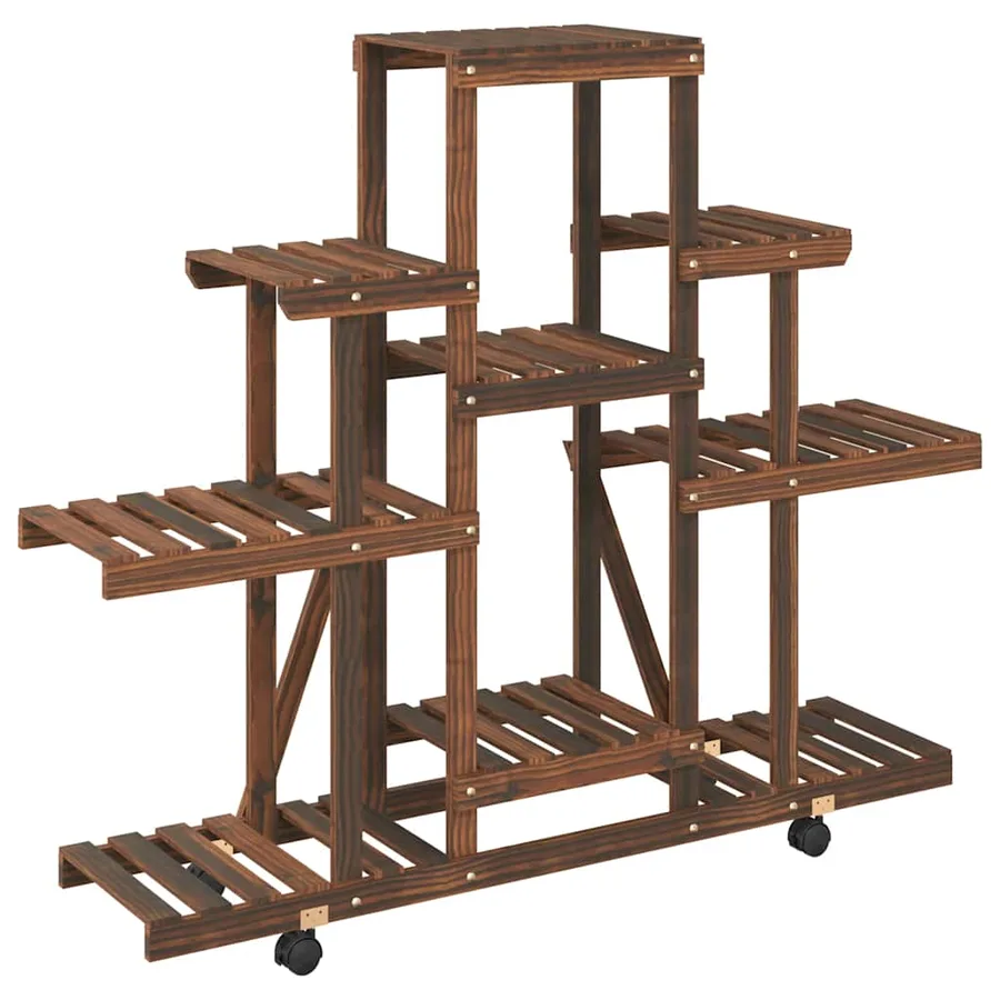 Support à fleurs avec roues 110x25x101 cm bois massif de sapin - 4