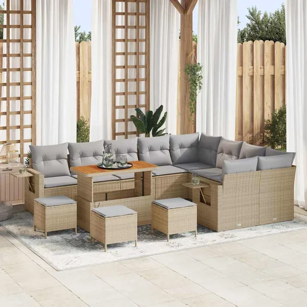 Ensemble de canapé de jardin 13 pcs Beige et Gris clair