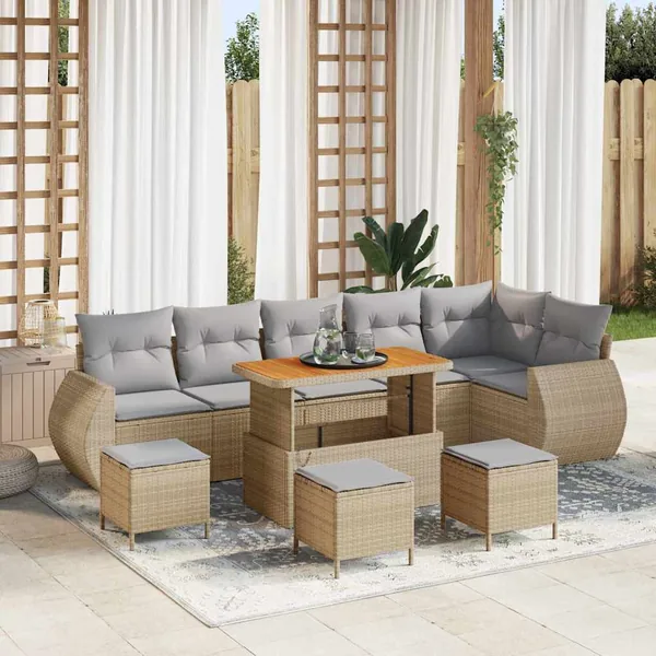 Ensemble de canapé de jardin 10 pcs Beige et Gris clair