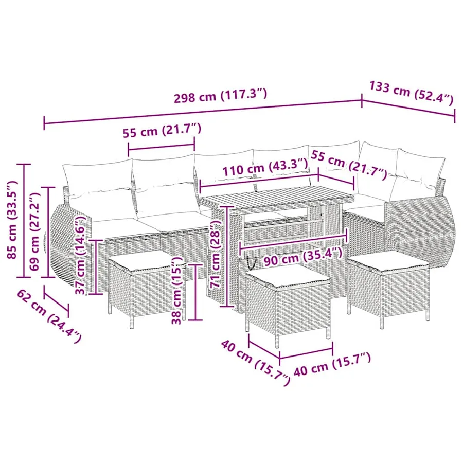 Ensemble de canapé de jardin 10 pcs Beige et Gris clair - 18