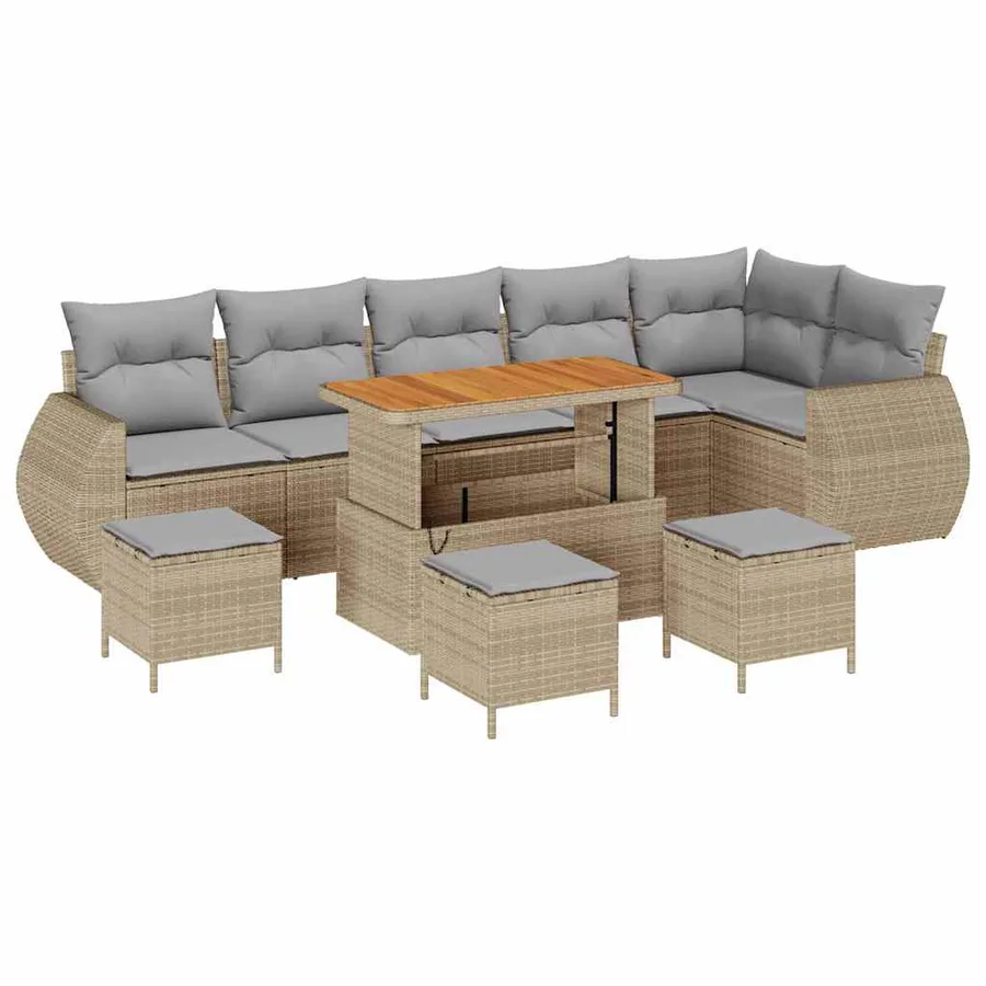 Ensemble de canapé de jardin 10 pcs Beige et Gris clair - 2