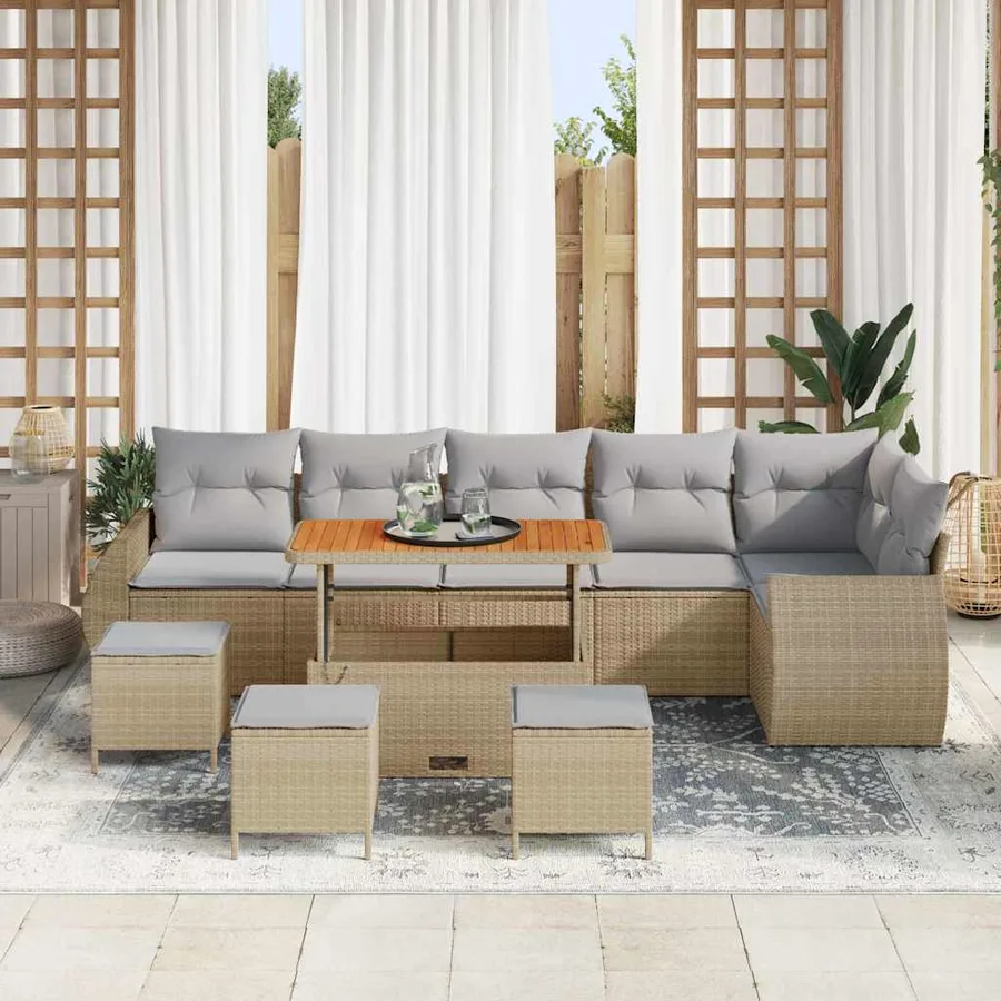 Ensemble de canapé de jardin 10 pcs Beige et Gris clair - 3