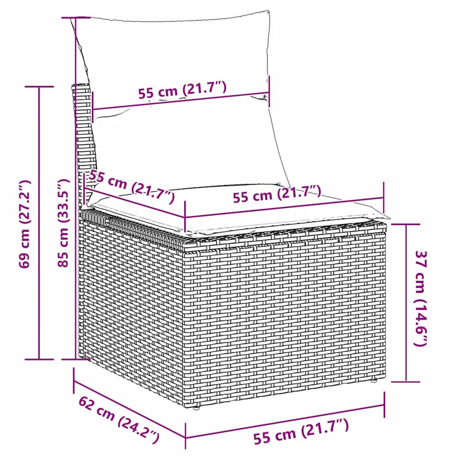 Ensemble de canapé de jardin avec coussin 14 pcs Gris polyrotin - 13