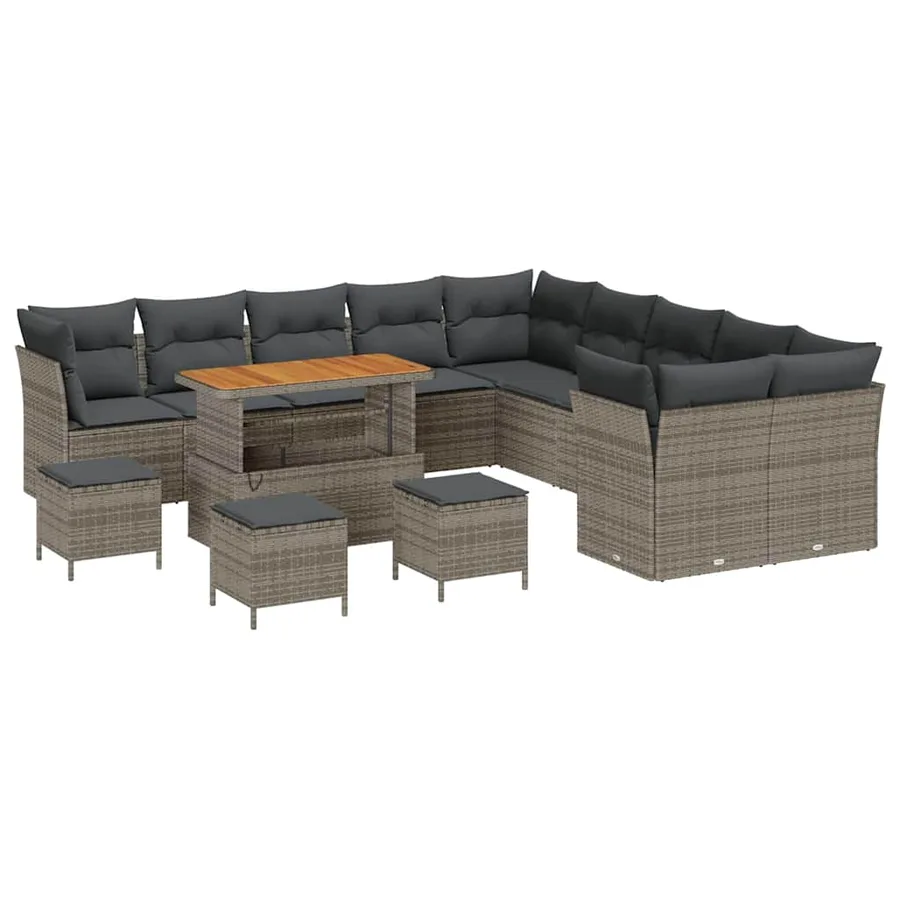 Ensemble de canapé de jardin avec coussin 14 pcs Gris polyrotin - 2
