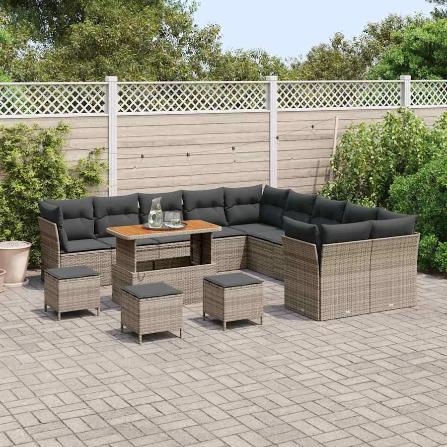 Ensemble de canapé de jardin avec coussin 14 pcs Gris polyrotin - 3