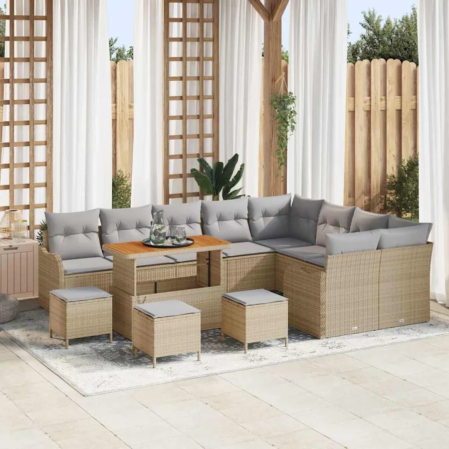 Ensemble de canapé de jardin 13 pcs Beige et Gris clair