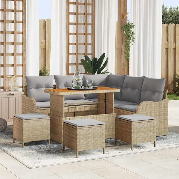 Ensemble de canapé de jardin 9 pcs Beige et Gris clair