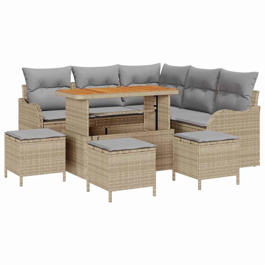Ensemble de canapé de jardin 9 pcs Beige et Gris clair - 2