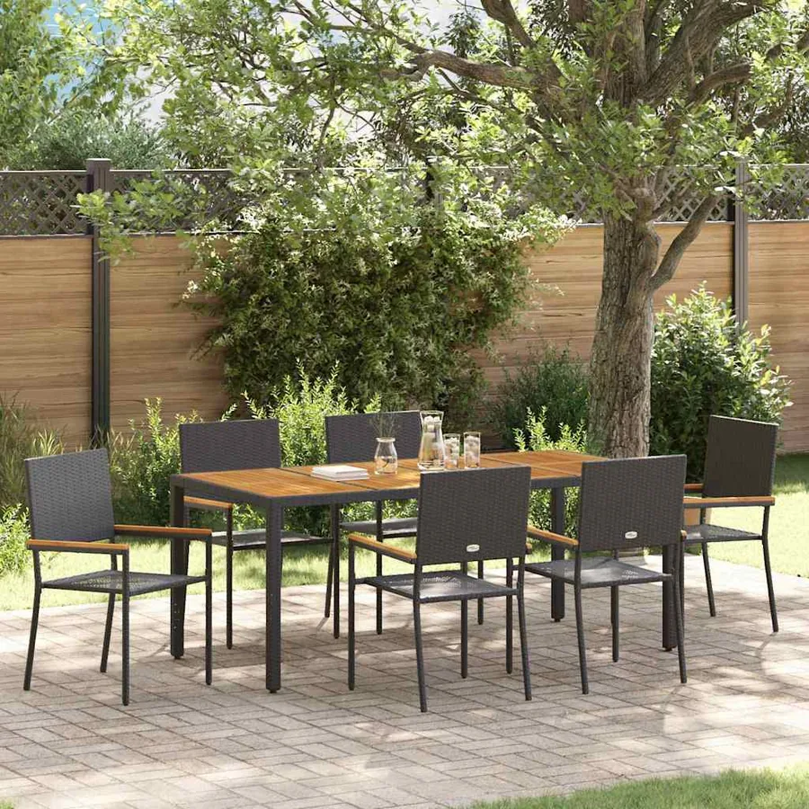 Ensemble de salle à manger pour jardin 7 pcs Noir polyrotin
