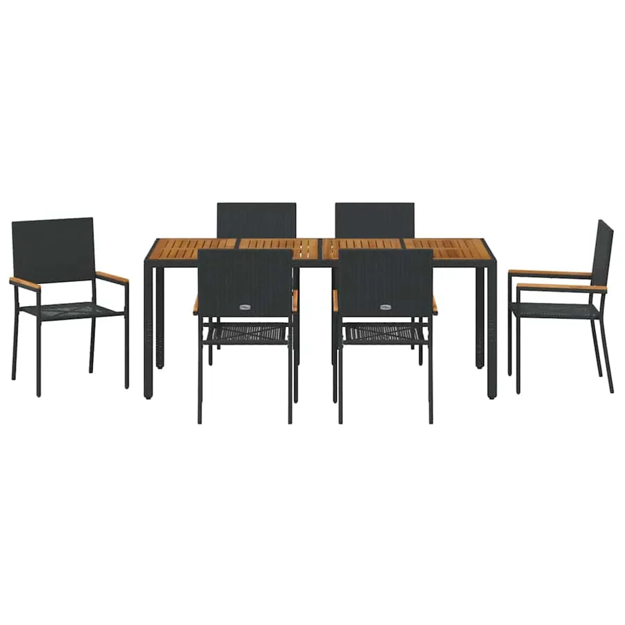 Ensemble de salle à manger pour jardin 7 pcs Noir polyrotin - 7