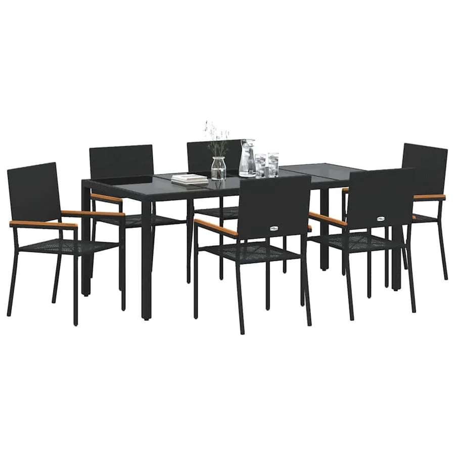 Ensemble de salle à manger pour jardin 7 pcs Noir polyrotin - 3