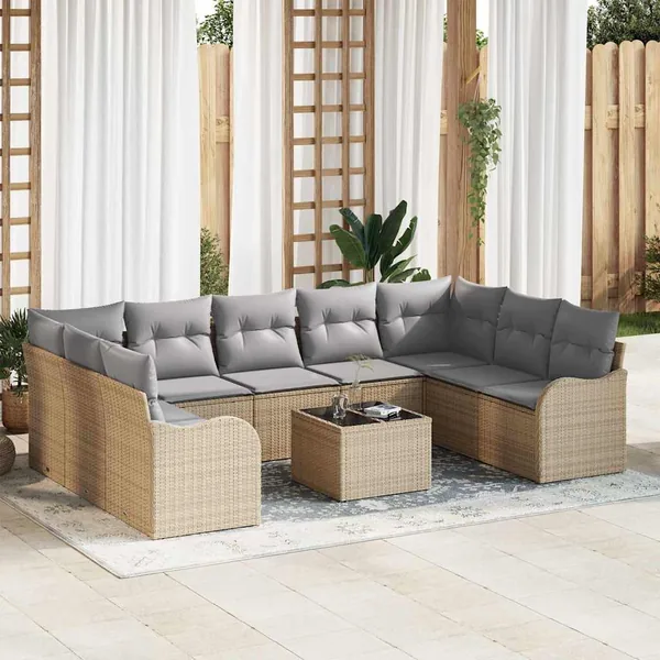 Ensemble de canapé de jardin 10 pcs beige et gris clair