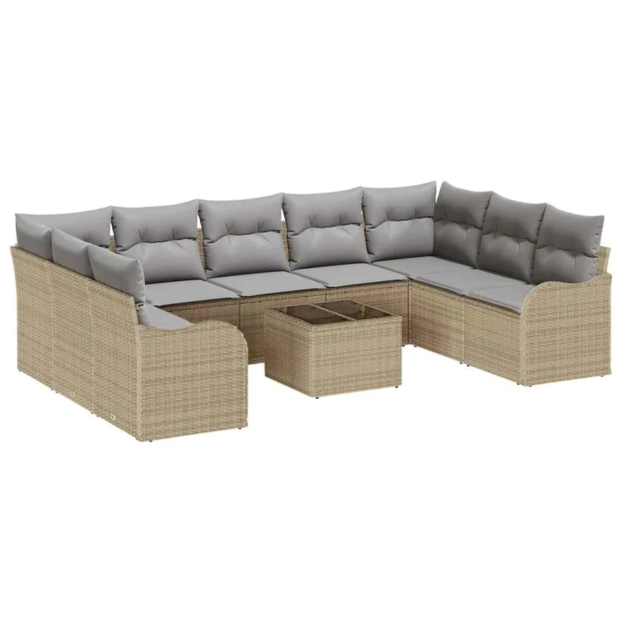 Ensemble de canapé de jardin 10 pcs beige et gris clair - 2