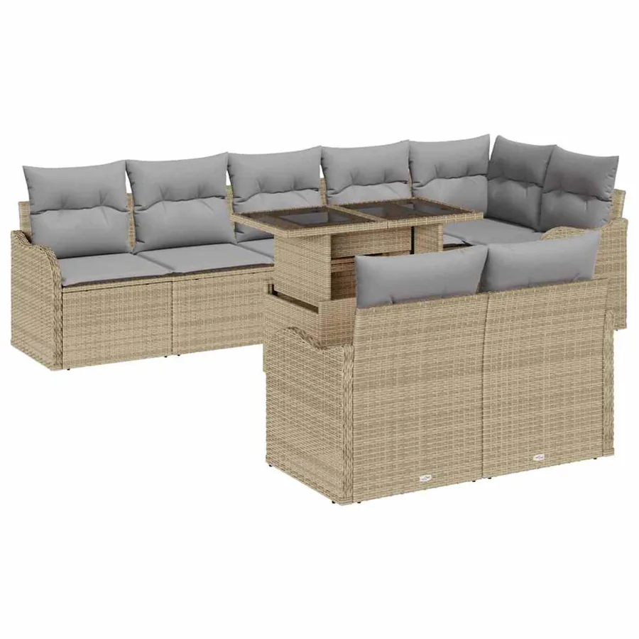 Ensemble de canapé de jardin 9 pcs Beige Poly Rattan
