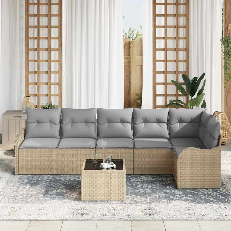 Ensemble de canapé de jardin avec coussin 7 pcs Noir Poly rotin - 3