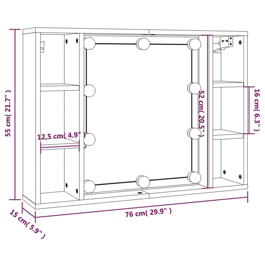 Armoire à miroir avec LED Chêne marron 76x15x55 cm - 16