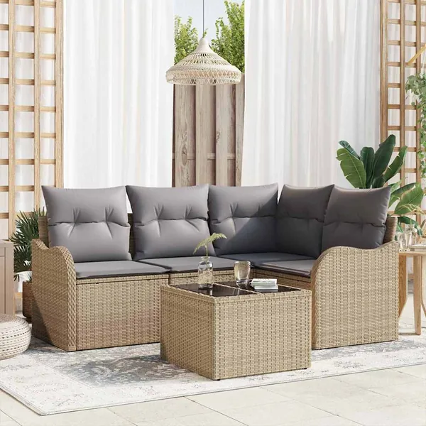 Ensemble de canapé de jardin avec stockage 5 pcs Noir polyrotin