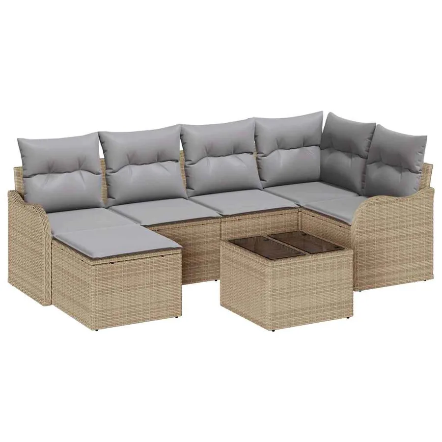 Ensemble de canapé de jardin 7 pcs beige et gris clair - 2