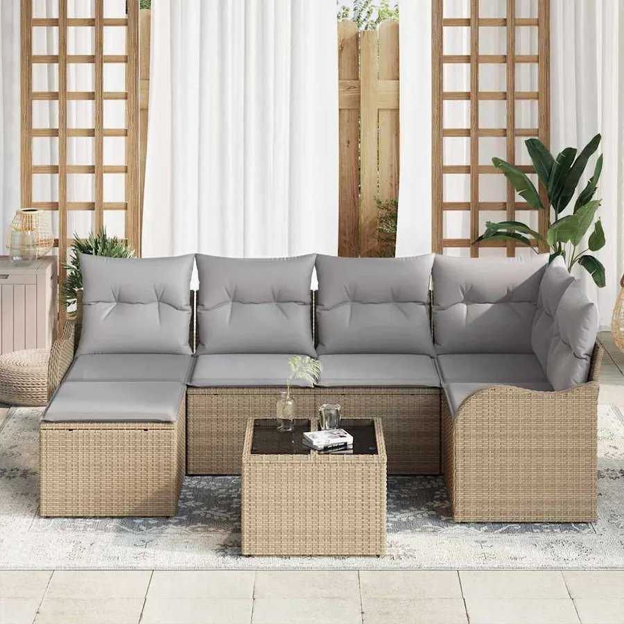 Ensemble de canapé de jardin 7 pcs beige et gris clair - 3