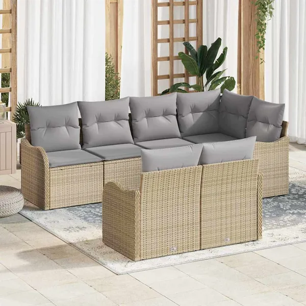 Ensemble de canapé de jardin 7 pcs Beige Poly rotin