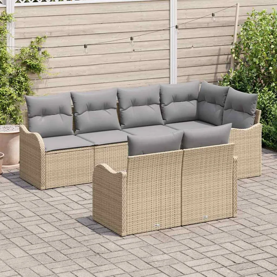 Ensemble de canapé de jardin 7 pcs Beige Poly rotin - 3