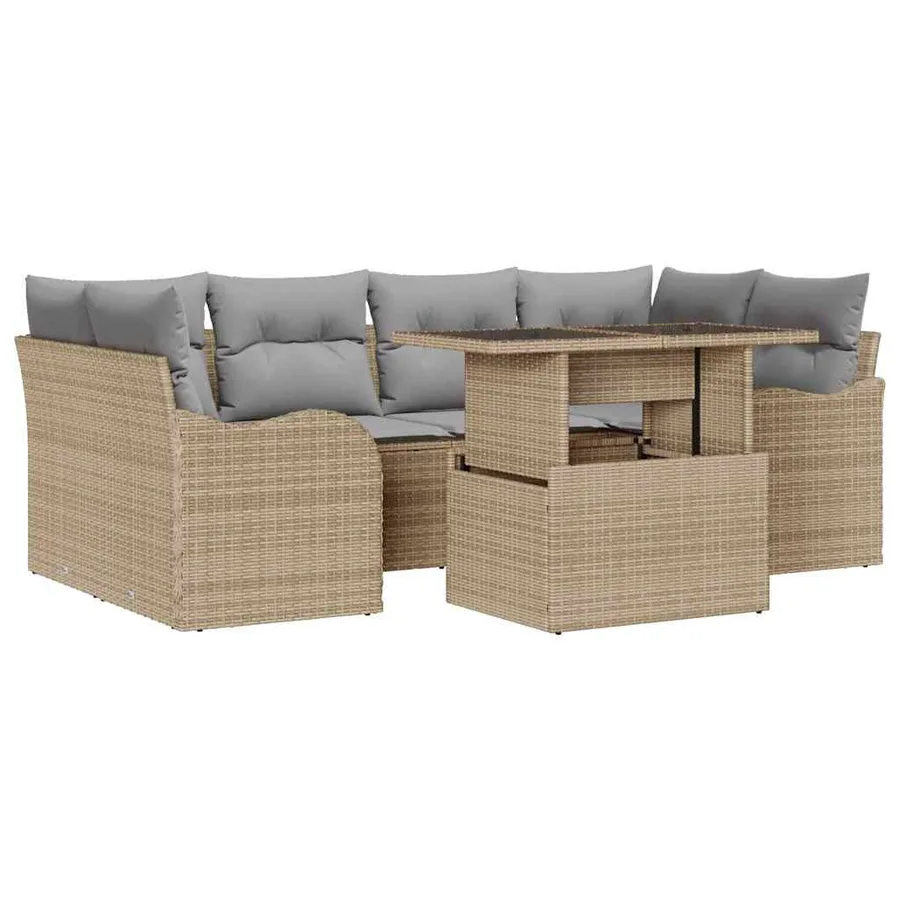 Ensemble de canapé de jardin 7 pcs Beige Poly Rattan - 2