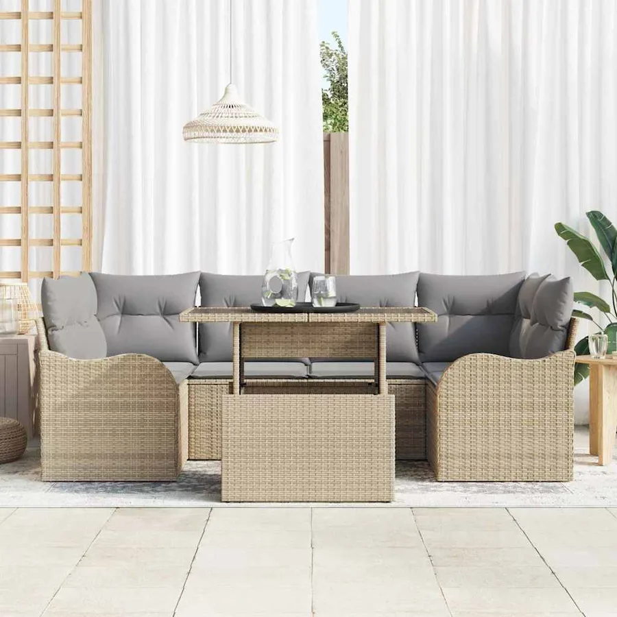Ensemble de canapé de jardin 7 pcs Beige Poly Rattan - 3