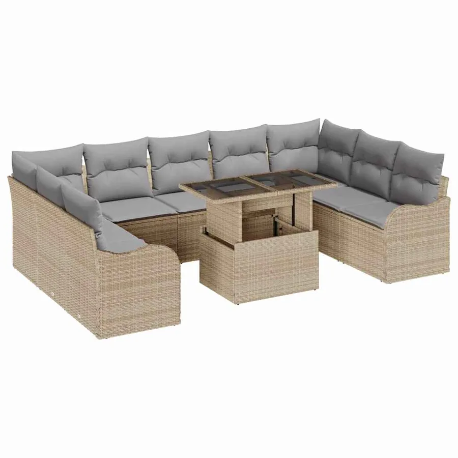Ensemble de canapé de jardin 10 pcs Beige Poly Rattan - 2