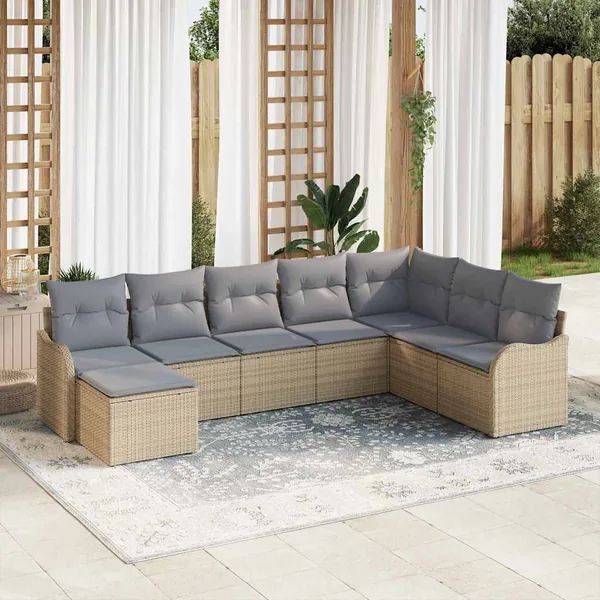 Ensemble de canapé de jardin 8 pcs beige et gris clair