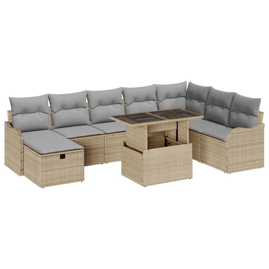 Ensemble de canapé de jardin 9 pcs Beige Poly rotin - 2