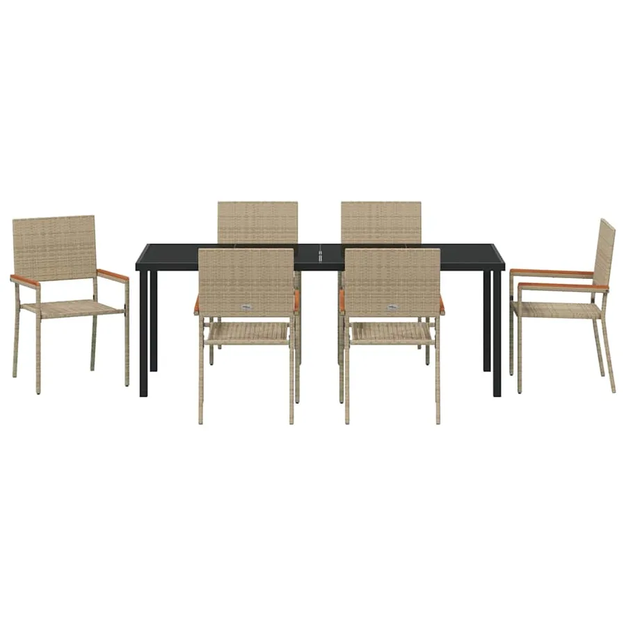 Ensemble de salle à manger pour jardin 7 pcs Beige polyrotin - 7