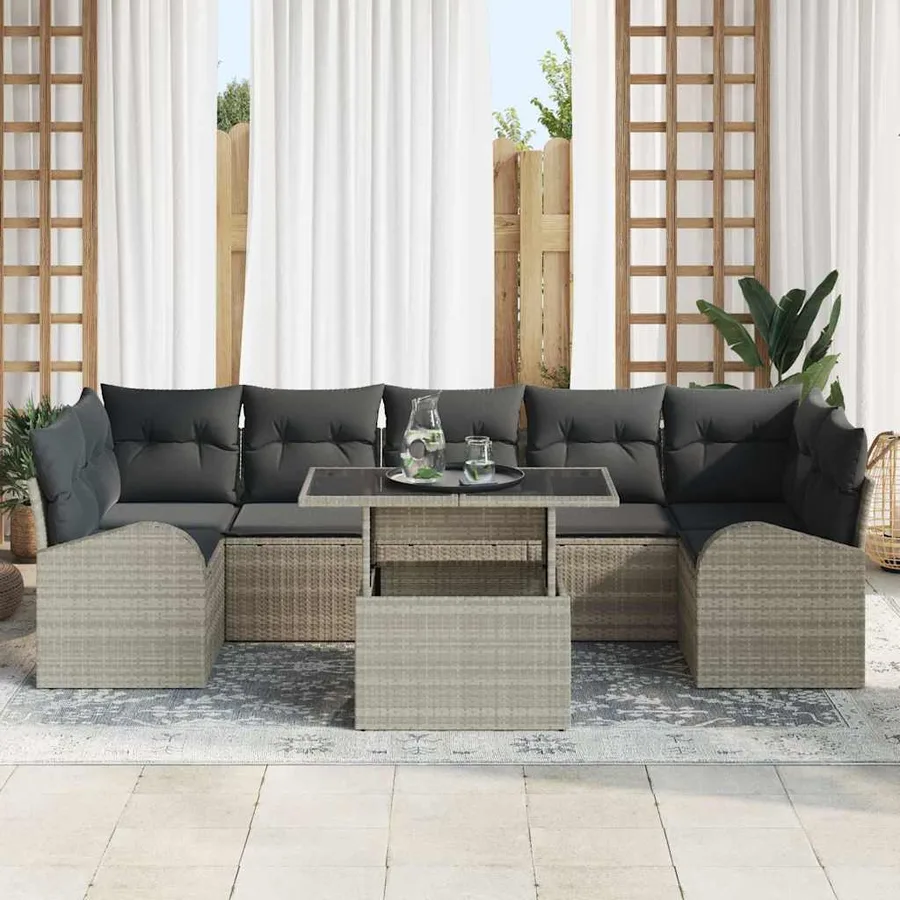 Ensemble de canapé de jardin 8 pcs Gris clair Poly rotin - 3