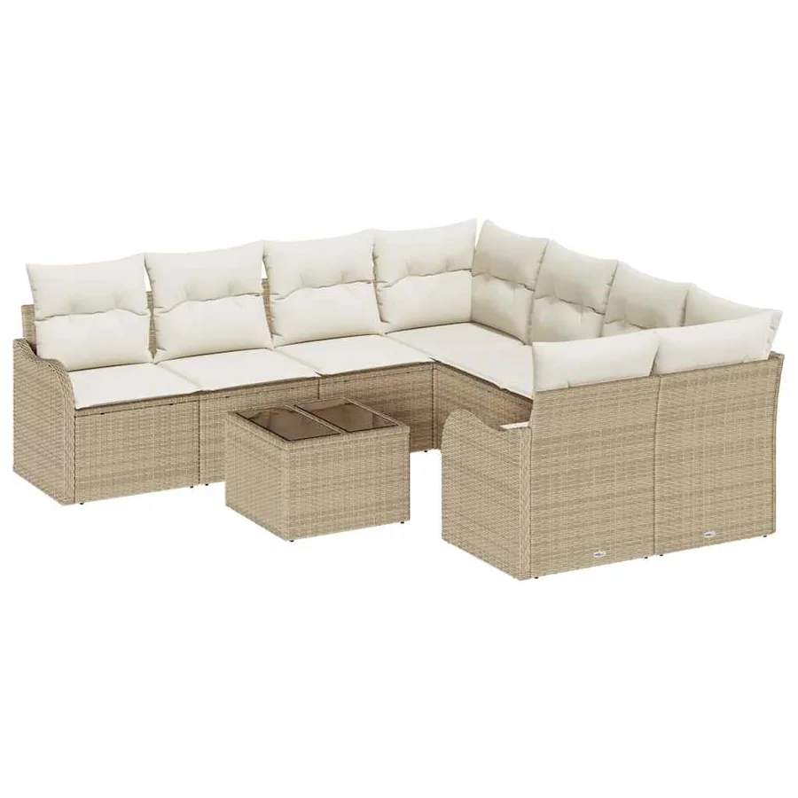 Ensemble de canapé de jardin avec coussin 9 pcs Beige et crème - 2