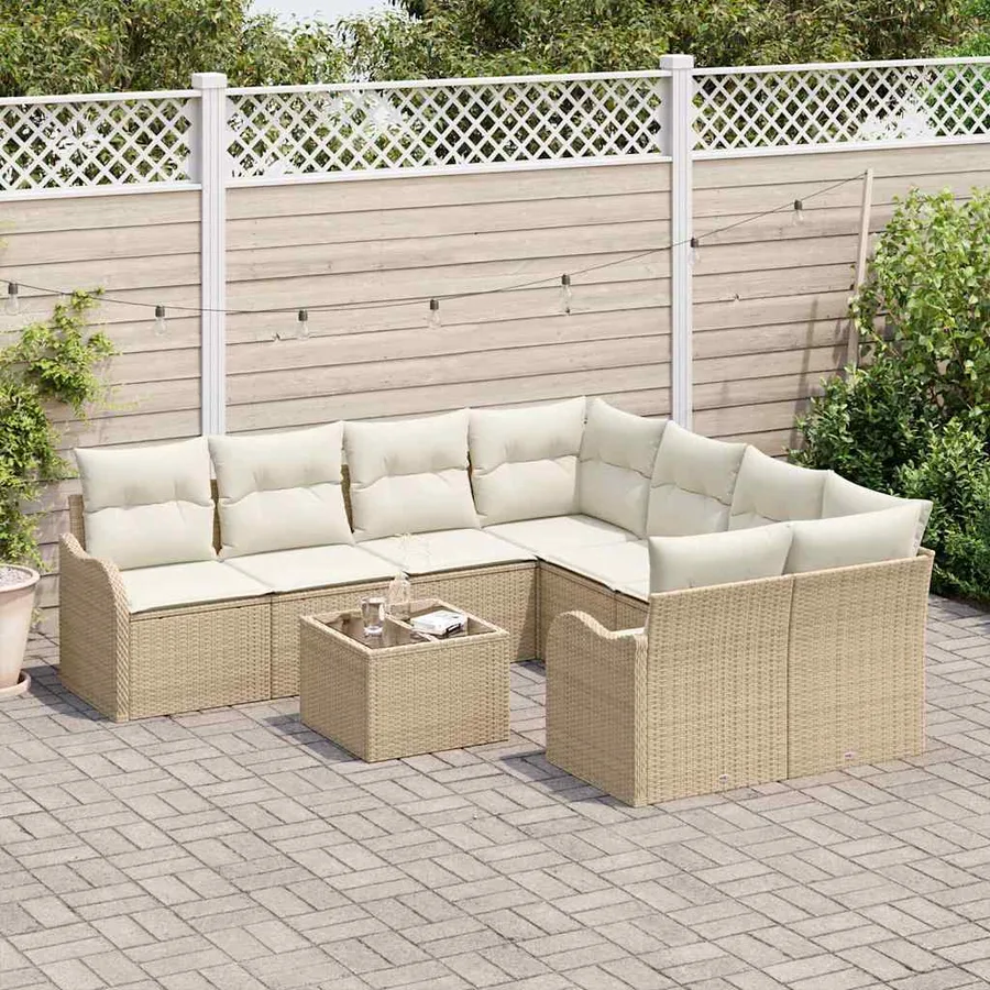 Ensemble de canapé de jardin avec coussin 9 pcs Beige et crème - 3