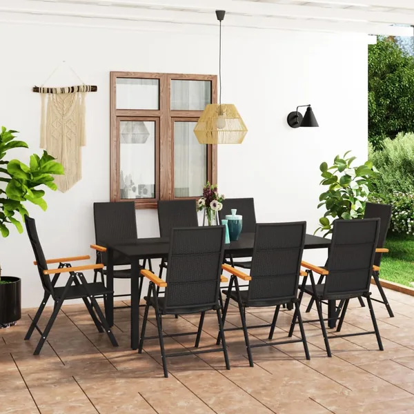 Ensemble à manger de jardin 9 pcs noir et marron