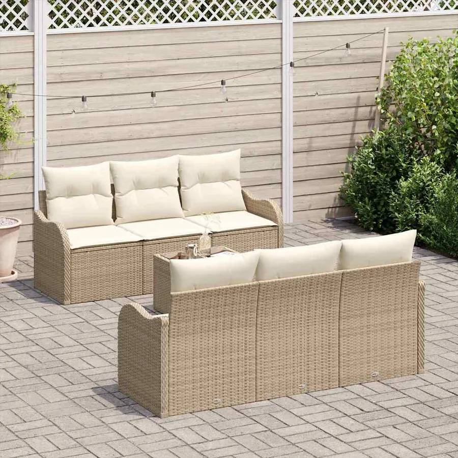 Ensemble de canapé de jardin avec coussin 7 pcs Beige et crème - 3